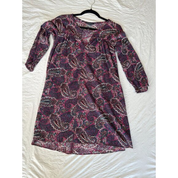 American Eagle Outfitters Womens Pink Black Dress Small long sleeve aline cotton - Picture 1 of 7